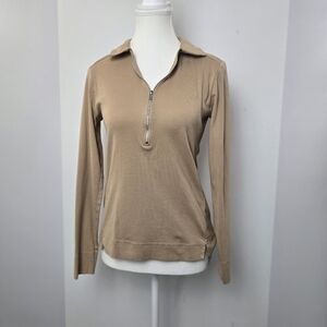 Reiss Fernanda Women's 1/4 Zip-up Camel Long Sleeve Polo Shirt,  Sz M (PTP 16")